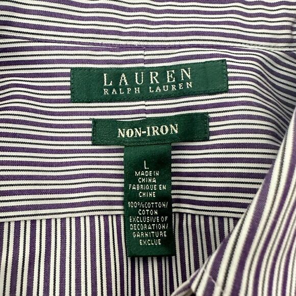 Lauren Ralph Lauren Striped Purple‎ NON IRON Button Down Collared Shirt sz large - Picture 5 of 7